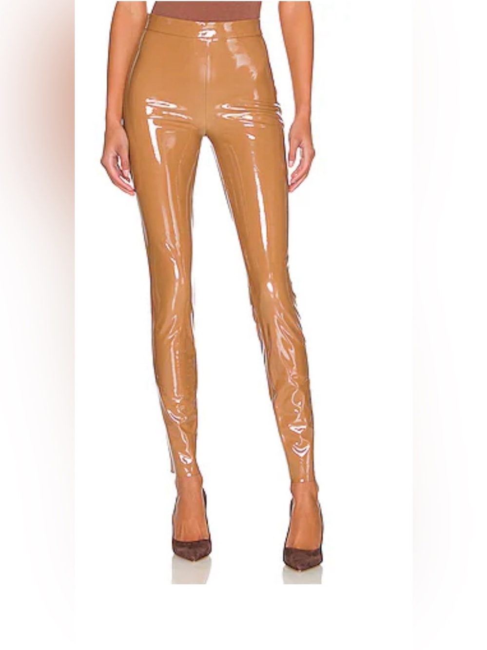 ALICE + OLIVIA Maddox Back Zip Vegan Leather Legging in Camel - Picture 2 of 12
